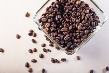 Coffee beans scattered on the table,