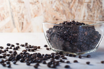 Coffee beans scattered on the table,