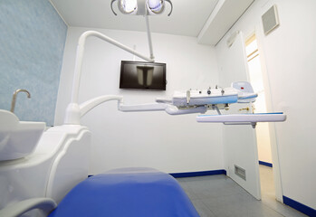 Modern dental clinic with many tools for caring for tooth decay