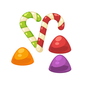 Candy canes and marmalade confectionery vector isolated flat icons