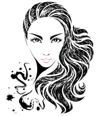 women long hair style icon, logo women on white background