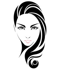 women long hair style icon, logo women on white background