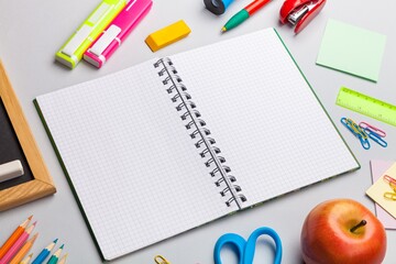 School and office supplies on tablet.