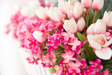 beautiful pink flower decoration for wedding love background.