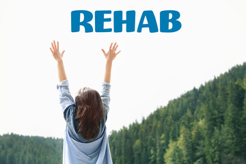 Happy traveler girl in forest