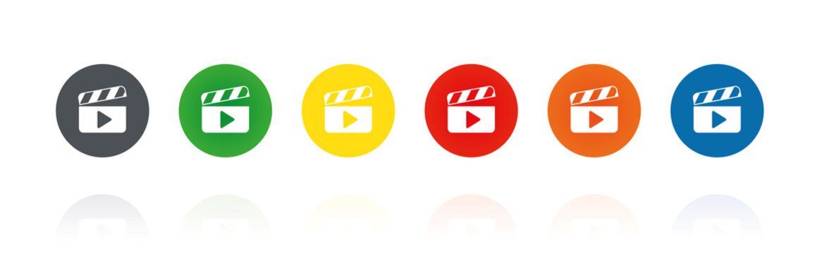 Filmklappe mit Play Button - Farbige Buttons