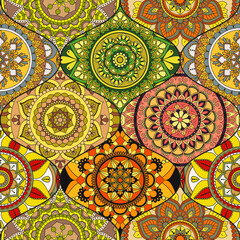 Patchwork pattern. Vintage decorative elements. Hand drawn background. Islam, Arabic, Indian, ottoman motifs. Perfect for printing on fabric or paper.