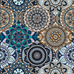 Patchwork pattern. Vintage decorative elements. Hand drawn background. Islam, Arabic, Indian, ottoman motifs. Perfect for printing on fabric or paper.