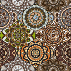 Patchwork pattern. Vintage decorative elements. Hand drawn background. Islam, Arabic, Indian, ottoman motifs. Perfect for printing on fabric or paper.