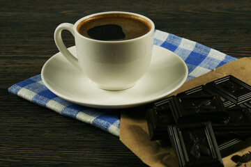 Hot coffee with dark chocolate