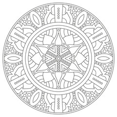 Circular geometric ornament. Round outline Mandala for coloring book page