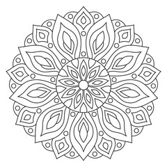 Circular geometric ornament. Round outline Mandala for coloring book page