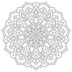 Circular geometric ornament. Round outline Mandala for coloring book page. Vintage decorative elements