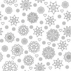 Seamless pattern of circular ornaments mandalas on a white