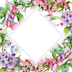 Wildflower dogwood flower frame in a watercolor style isolated.