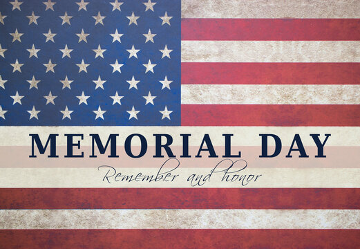 Memorial day text card with american flag background.
