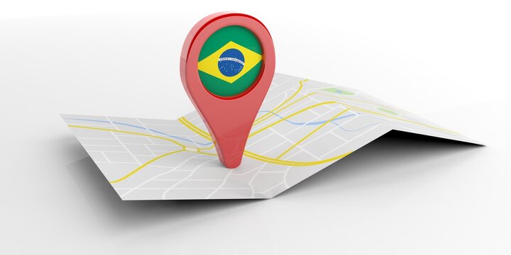 Brazil map pointer on white background. 3d illustration