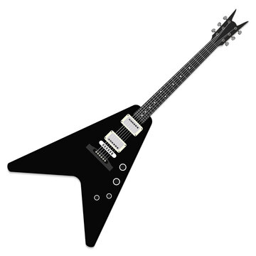 Musical instrument. Black electric guitar isolated on white background. Vector illustration