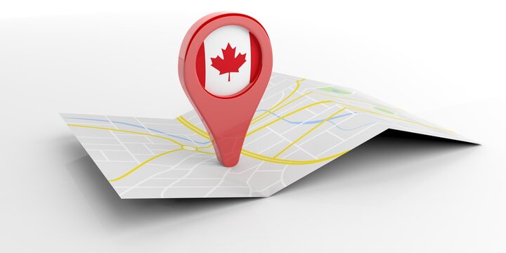 Canada Map Pointer On White Background. 3d Illustration