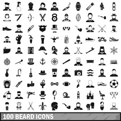 100 beard icons set, simple style 