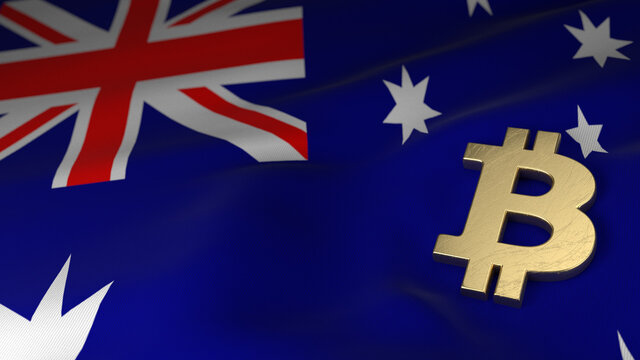 Bitcoin Currency Symbol on Flag of Australia