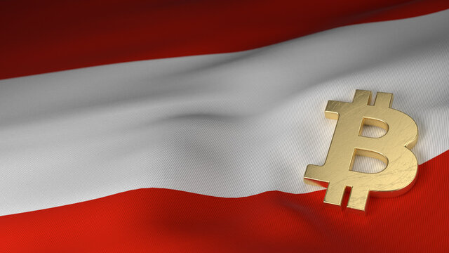 Bitcoin Currency Symbol on Flag of Austria - Powered by Adobe