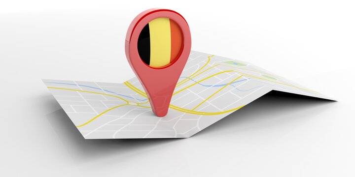 Belgium map pointer on white background. 3d illustration