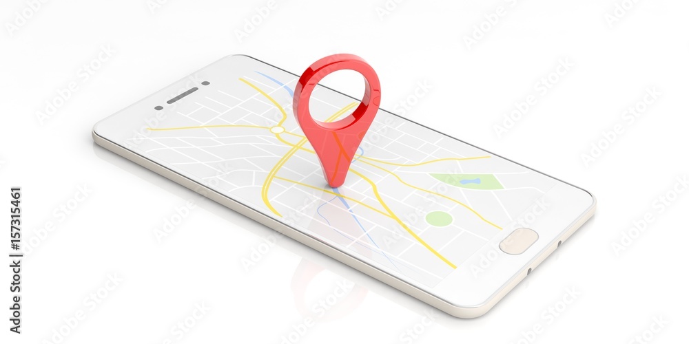 Poster map pointer location isolated on a smartphone. 3d illustration