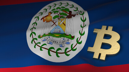 Fototapeta premium Bitcoin Currency Symbol on Flag of Belize