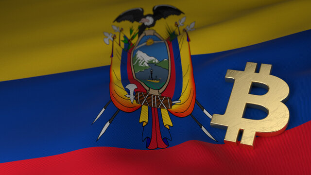 Bitcoin Currency Symbol on Flag of Ecuador