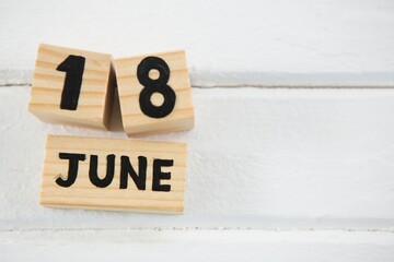 Overhead view of wooden calender on table