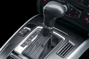 Plakat automatic gear stick of a modern car, car interior details