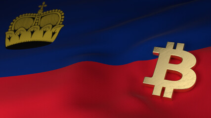 Bitcoin Currency Symbol on Flag of Liechtenstein