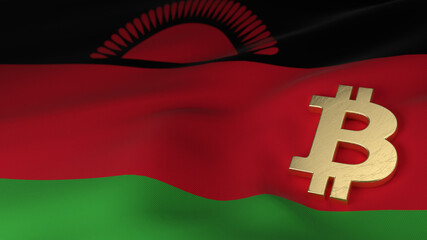 Naklejka premium Bitcoin Currency Symbol on Flag of Malawi