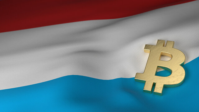 Bitcoin Currency Symbol on Flag of Luxembourg