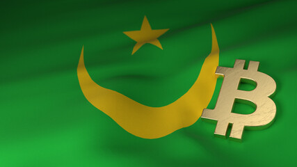 Bitcoin Currency Symbol on Flag of Mauritania