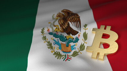 Bitcoin Currency Symbol on Flag of Mexico