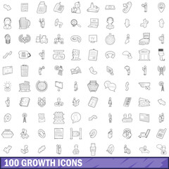 100 growth icons set, outline style