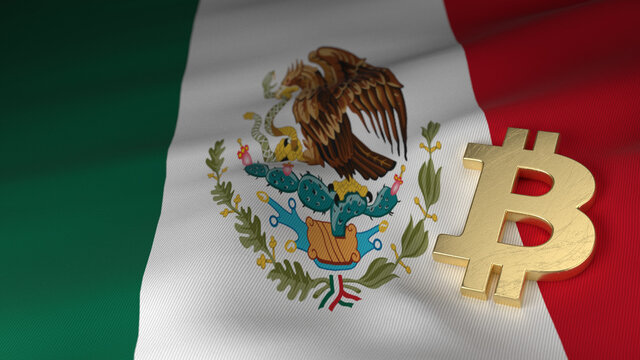 Bitcoin Currency Symbol on Flag of Mexico