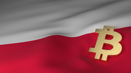 Bitcoin Currency Symbol on Flag of Poland