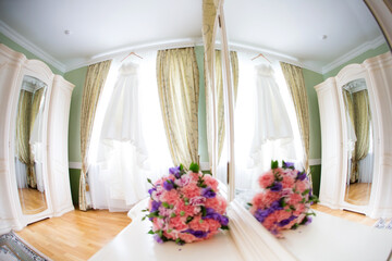 Beautiful wedding bouquet of pink carnations