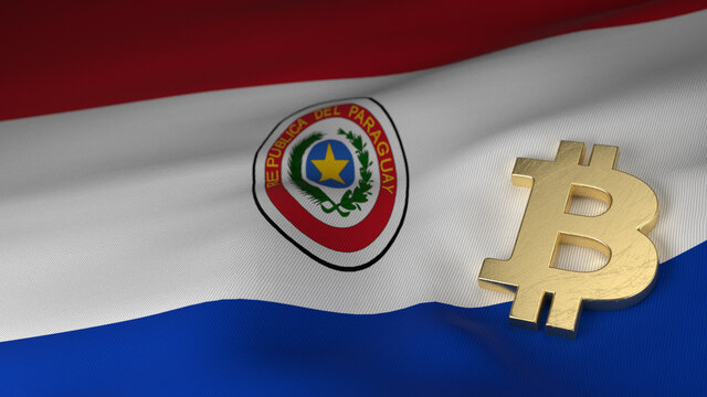 Bitcoin Currency Symbol on Flag of Paraguay