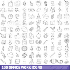 100 office work icons set, outline style