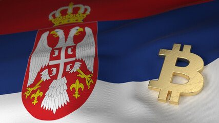 Bitcoin Currency Symbol on Flag of Serbia