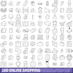 100 online shopping icons set, outline style