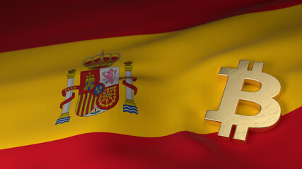 Bitcoin Currency Symbol on Flag of Spain