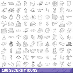 100 security icons set, outline style