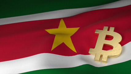 Bitcoin Currency Symbol on Flag of Suriname