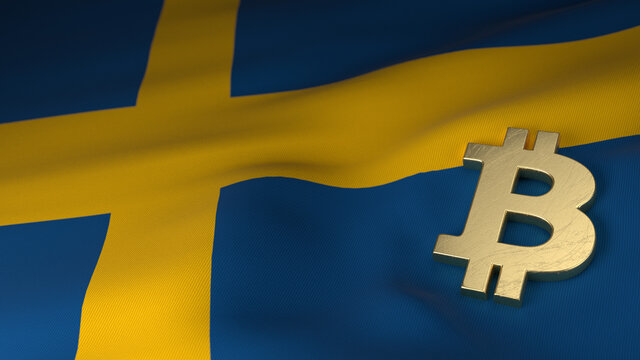 Bitcoin Currency Symbol on Flag of Sweden