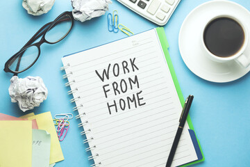 work from home text on paper